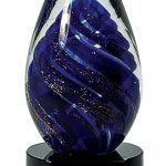 6 3/4 inch Blue Tear Drop Art Glass on Black Base