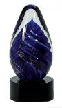 6 3/4 inch Blue Tear Drop Art Glass on Black Base