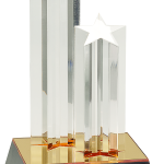 9 1/2″ Clear Double Star Column Acrylic with Gold/Black Base 1