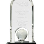Clear Crystal Dome with Inset Globe on Black Pedestal Base