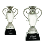 Crystal Cup with Silver Metal Handles on Black Pedestal Base