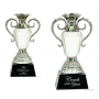 Crystal Cup with Silver Metal Handles on Black Pedestal Base