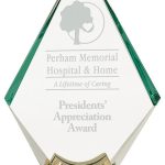 9 inch Diamond Jewel Glass Award with Gold Metal Base