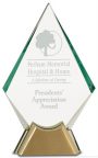 9 inch Diamond Jewel Glass Award with Gold Metal Base