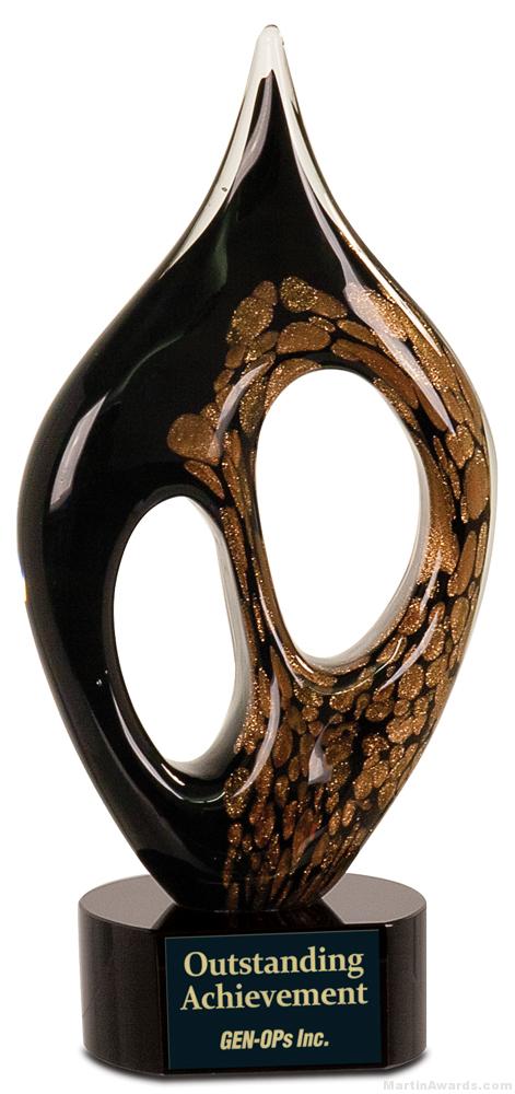 10 1/4 inch Black/Gold Coral Art Glass