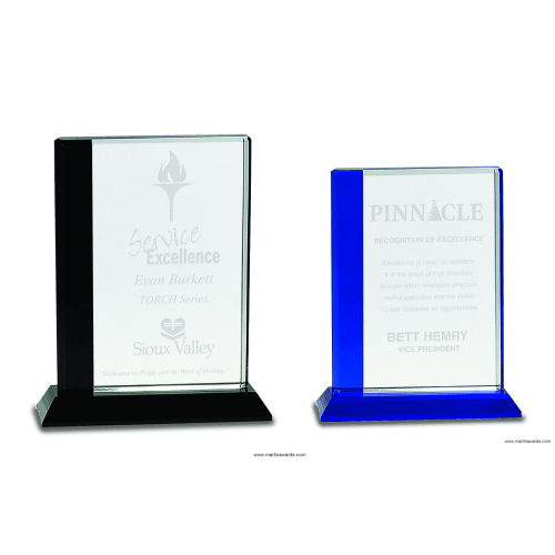 Black or Blue Edge Crystal Award on Black Base