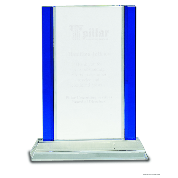 8 1/2″ Blue 2-Edge Crystal on Clear Base
