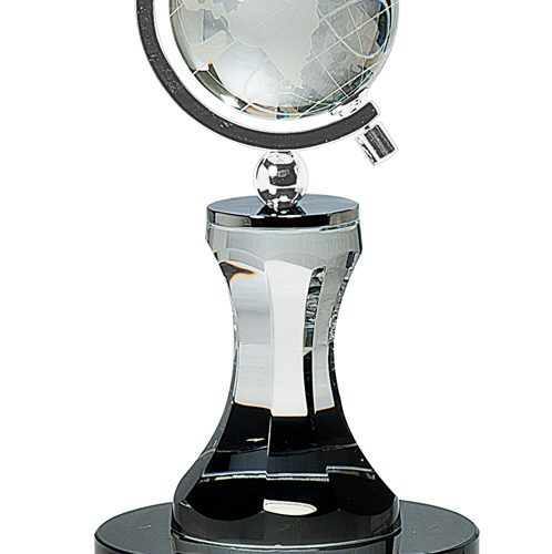 Spinning Crystal Globe on Black Base