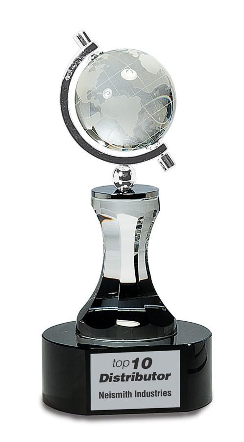 Spinning Crystal Globe on Black Base