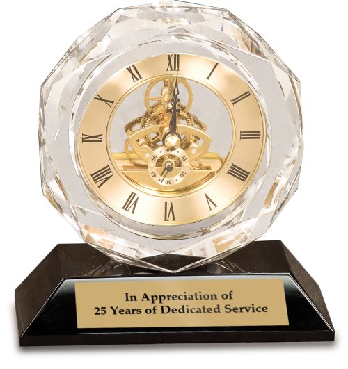 5 1/2 inch Clear Crystal Clock on Black Pedestal Base