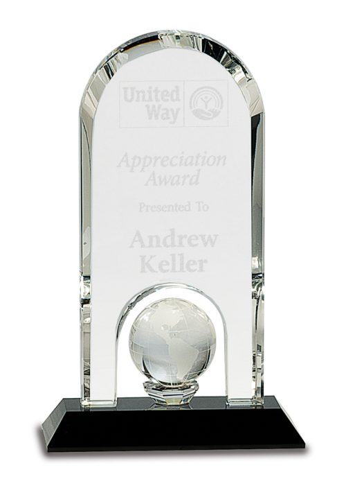 Clear Crystal Dome with Inset Globe on Black Pedestal Base