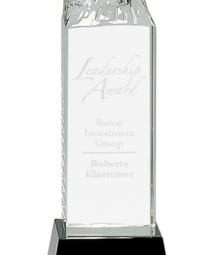10 1/2 inch Clear Crystal Eagle Tower on Black Pedestal Base