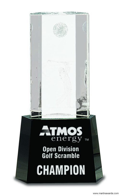 8 1/2″ Clear Crystal Golf Scene on Black Pedestal Base