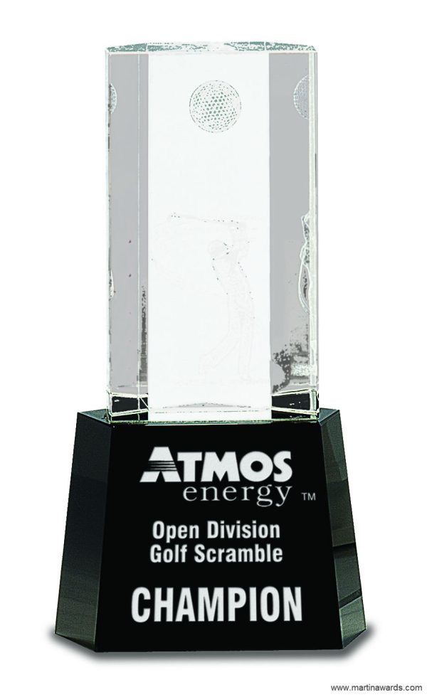8 1/2″ Clear Crystal Golf Scene on Black Pedestal Base