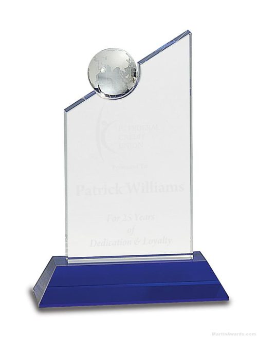 Clear Crystal with Inset Crystal Globe and Blue Base