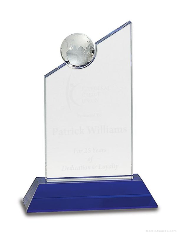 Clear Crystal with Inset Crystal Globe and Blue Base