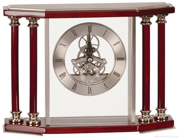 Silver/ Rosewood 4-Pillar Piano Finish Clock