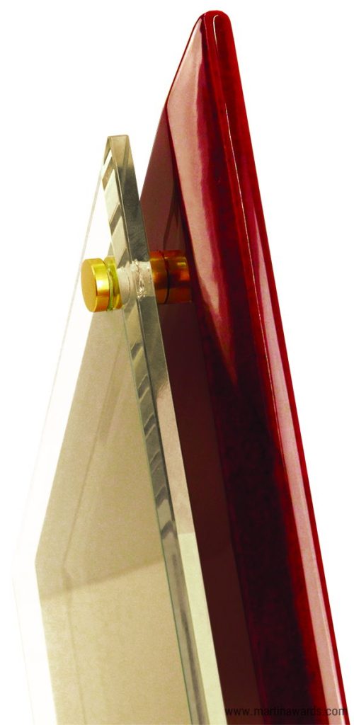 Profile shot of 10″ Diamond Black Piano Finish Floating Acrylic Standup