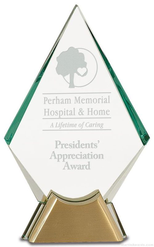 9 inch Diamond Jewel Glass Award with Gold Metal Base