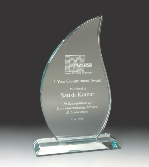 Flame Jade Glass Award with Base MAD1150TGL
