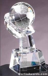 Crystal Glass Awards – 3 1/2″ x 8 1/2″ Genuine Prism Optical Globe in Hand 1
