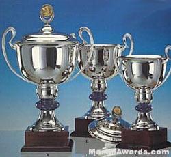 Trophy Cups, Silver Plated, On Mahogany Base- Lid Not Included 1