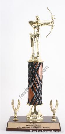 Wood Single Column Male Archer With 2 Eagles Trophy 1
