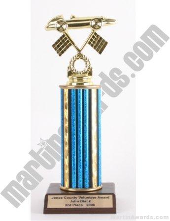 Blue Single Column Pinewood Derby Car Trophy 1