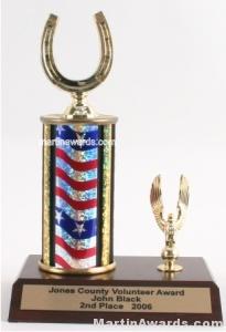 Red/White/Blue Single Column Horseshoe With 1 Eagle Trophy 1
