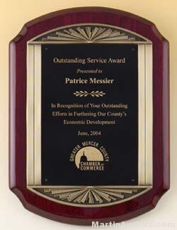 Plaque – Rosewood Stained Piano Finish Plaque w/Bronze Frame Casting and Black Brass Engraving Plate 1