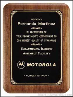 Plaque – Walnut Plaque w/Black Brass Plate with Gold Border 1