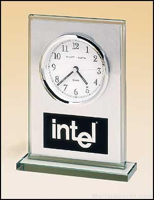 Desktop Clock Award – Glass Desk Clocks Brushed Aluminum Panel with White Dial 1